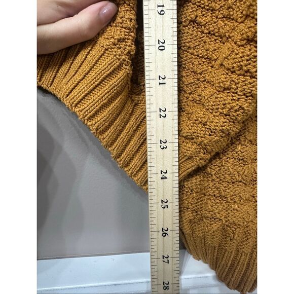 Free People Boho Slouchy Shoulder Mustard Yellow Crochet Crop Top Sweater Medium - Picture 9 of 10